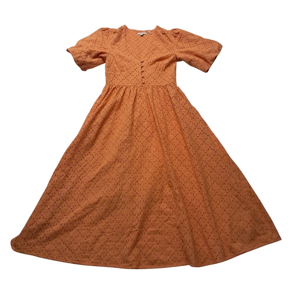 Barbour Kelley Dress Women's 6 Maxi Orange Puff Sleeve V Neck Cottagecore